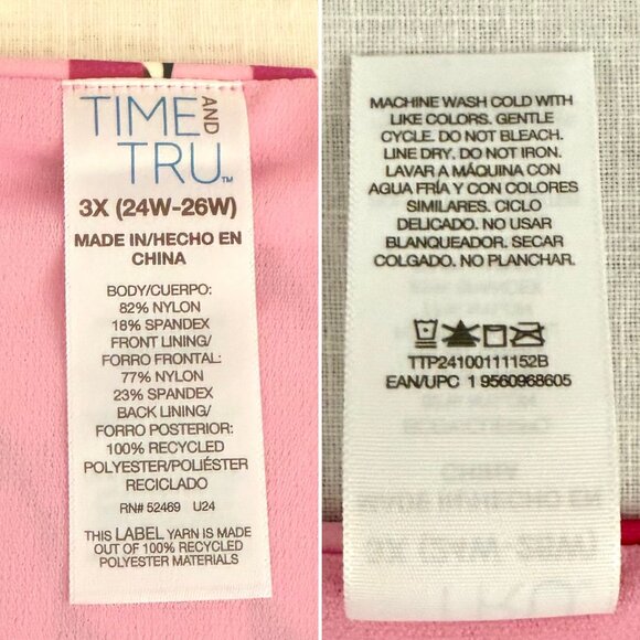 Time And Tru 3X Mid-Rise Bikini Bottoms Pink Geometric Print Recycled Fabric - Picture 4 of 5